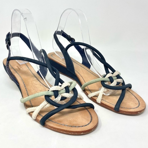 Radley London Navy Braided Leather Tube Strap Mini Wedge Sandals Size 41 - Picture 2 of 10